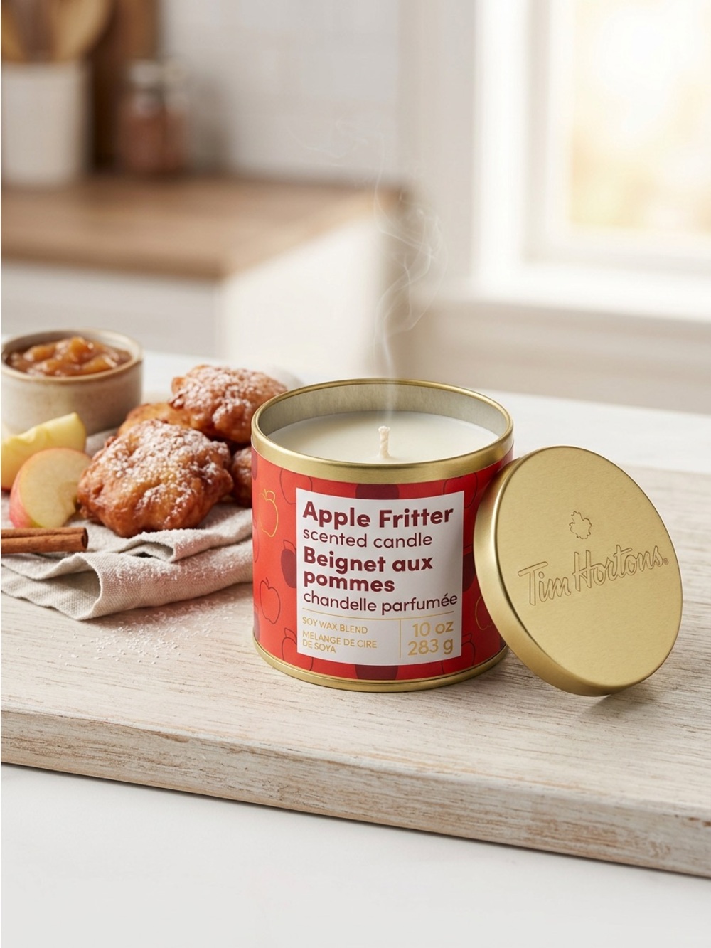 Tim Hortons Apple Fritter Scented Candle (10oz) Soy Wax Blend 283g Metal Tin Can